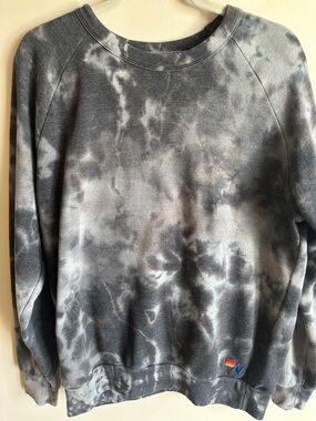 Aviator Nation Black & Gray Tie-Dye Crew Sweatshirt with Rainbow N Patch